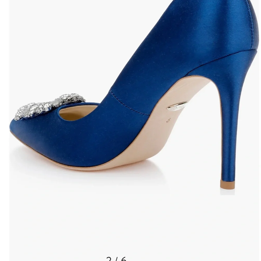 NWOB Elegant Bagley Mischka Royal Blue Satin Cher Heel Crystal Embellishment - Picture 5 of 6